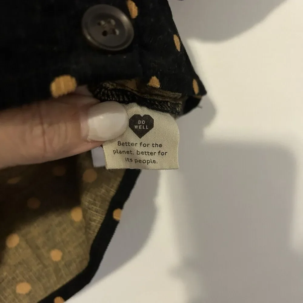 Madewell Top Womens Size XXS Corduroy Puff Sleeve Black Tan Polka Dot Romantic